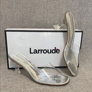 Larroude Silver Clear Heeled Sandals